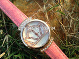 Crown face Quartz Rose gold case Leather Strap Diamond wristwatches