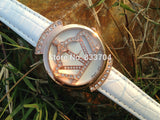 Crown face Quartz Rose gold case Leather Strap Diamond wristwatches