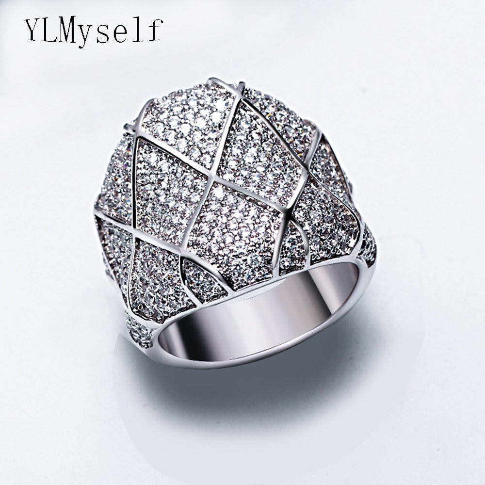 gold and white color micro pave cubic zirconia ring
