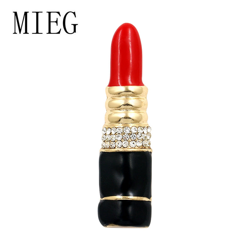 MIEG Brand Red and Black Enameled Lipstick Brooch