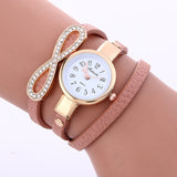 MINHIN Leather Vintage Crystal Bow Knot Design Clock Quartz Wristwatches
