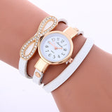 MINHIN Leather Vintage Crystal Bow Knot Design Clock Quartz Wristwatches