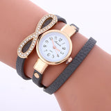 MINHIN Leather Vintage Crystal Bow Knot Design Clock Quartz Wristwatches