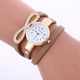 MINHIN Leather Vintage Crystal Bow Knot Design Clock Quartz Wristwatches