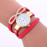 MINHIN Leather Vintage Crystal Bow Knot Design Clock Quartz Wristwatches