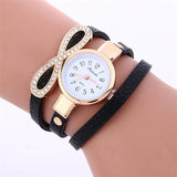 MINHIN Leather Vintage Crystal Bow Knot Design Clock Quartz Wristwatches