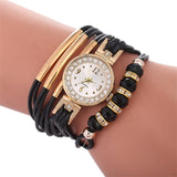 MINHIN Leather Bracelet African Beads  Rhinestone Rope Wrist Watch