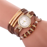 MINHIN Leather Bracelet African Beads  Rhinestone Rope Wrist Watch