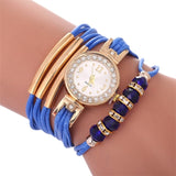 MINHIN Leather Bracelet African Beads  Rhinestone Rope Wrist Watch