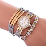 MINHIN Leather Bracelet African Beads  Rhinestone Rope Wrist Watch