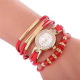 MINHIN Leather Bracelet African Beads  Rhinestone Rope Wrist Watch