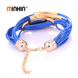 MINHIN Leather Bracelet African Beads  Rhinestone Rope Wrist Watch