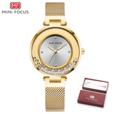 MINI FOCUS Gold Mesh Belt Dress Wristwatch