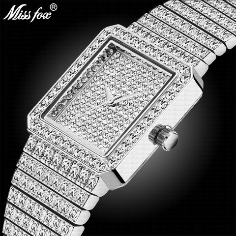 MISSFOX 37mm Silver Square Elegant Quartz Wristwatches