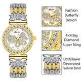 MISSFOX Butterfly Diamond 18K Gold Wrist Watch