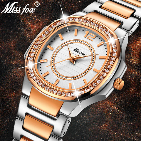 MISSFOX Rose Gold Quartz Stainless Steel Wrist Watch