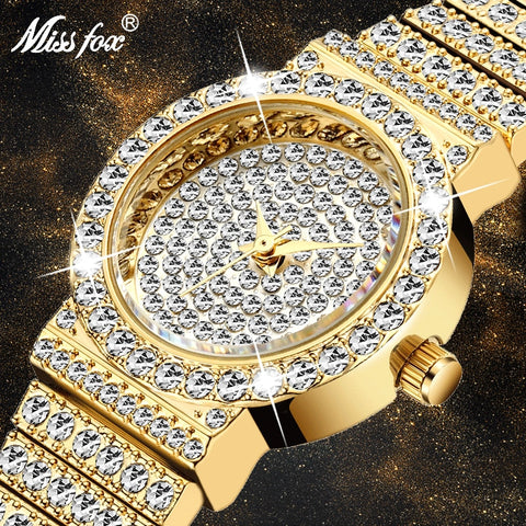 MISSFOX Unique Diamond Analog Gold Watch