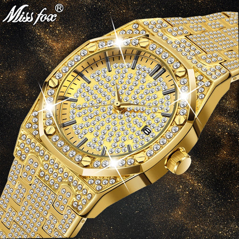 MISSFOX 18K Gold Watch Diamond Quartz Wristwatches