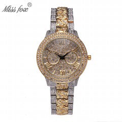 MISSFOX Luxury 18K Gold Cuban Link Band Wrist Watches