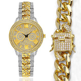 MISSFOX Luxury 18K Gold Cuban Link Band Wrist Watches