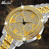 MISSFOX Luxury 18K Gold Cuban Link Band Wrist Watches