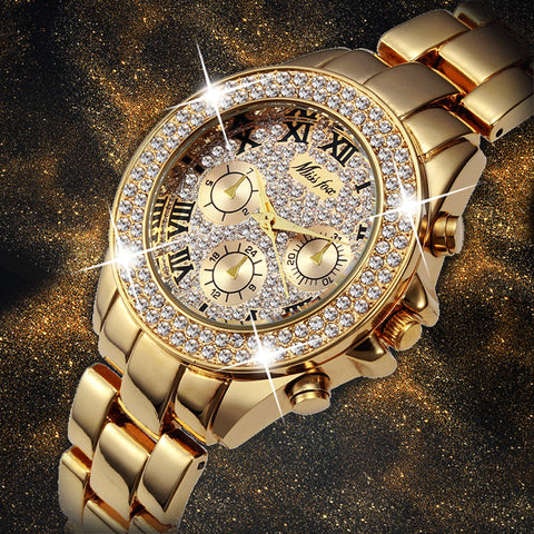 MISSFOX Chronograph Roman Gold Quartz Wristwatches