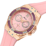 MISSFOX Chronograph Rose Gold Diamond Analog Quartz Wristwatch