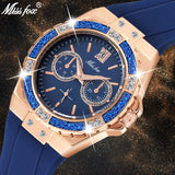 MISSFOX Chronograph Rose Gold Diamond Analog Quartz Wristwatch