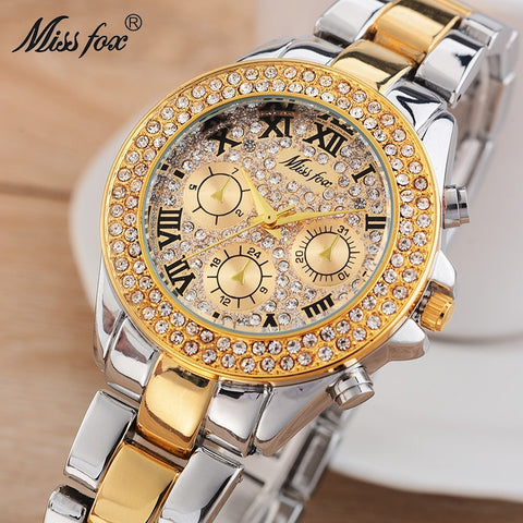 Miss Fox Causal Roman Numerals Diamond Wrist Watches