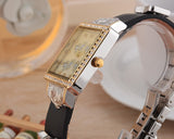 Miss Fox Rhinestone Butterfly Stainless Steel Back Leather Band Quart-Watch