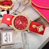 Missfox Gold Watch Quartz Square Pendant Diamond Wristwatch