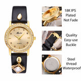 Missfox Gold Watch Quartz Square Pendant Diamond Wristwatch