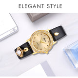 Missfox Gold Watch Quartz Square Pendant Diamond Wristwatch