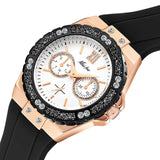 Missfox Brand Rose Gold Diamond Black Rubber Band Wrist Watch