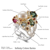 Multi Color Oval Green Fuschia Crystal Ring Silver plated Large Hollow rings