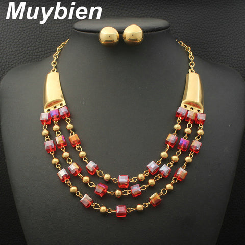 Muybien Simple Stainless Steel gold color Necklace and Earrings Jewelry sets SEUJBVBF