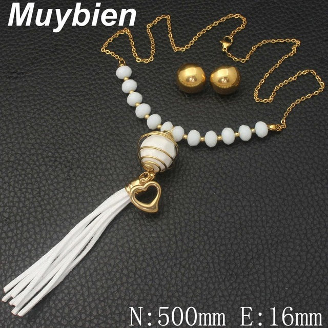Muybien Simple Stainless Steel Gold Necklace and Earrings Jewelry sets SEUJBXBJ