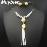 Muybien Simple Stainless Steel Gold Necklace and Earrings Jewelry sets SEUJBXBJ