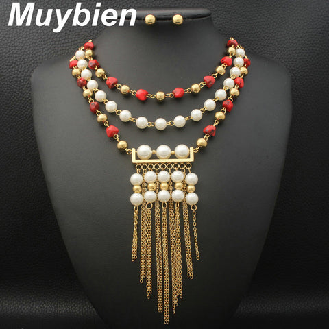 Muybien Simple Stainless Steel gold color  Necklace and Earrings Jewelry sets SEUJBYDB