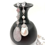 N012905 49" White Keshi Pearl Cz Pave Chain Long Necklace