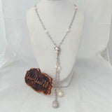 N012905 49" White Keshi Pearl Cz Pave Chain Long Necklace