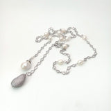 N012905 49" White Keshi Pearl Cz Pave Chain Long Necklace