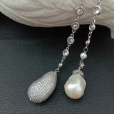 N012905 49" White Keshi Pearl Cz Pave Chain Long Necklace