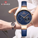 NAVIFORCE Blue Leather Quartz Waterproof Wristwatch