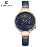 NAVIFORCE Blue Quartz Leather Watchband Casual Waterproof Wristwatch