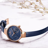 NAVIFORCE Blue Quartz Leather Watchband Casual Waterproof Wristwatch