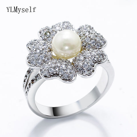 AAA Cubic Zirconia & Pearl Rings Cute Heart design