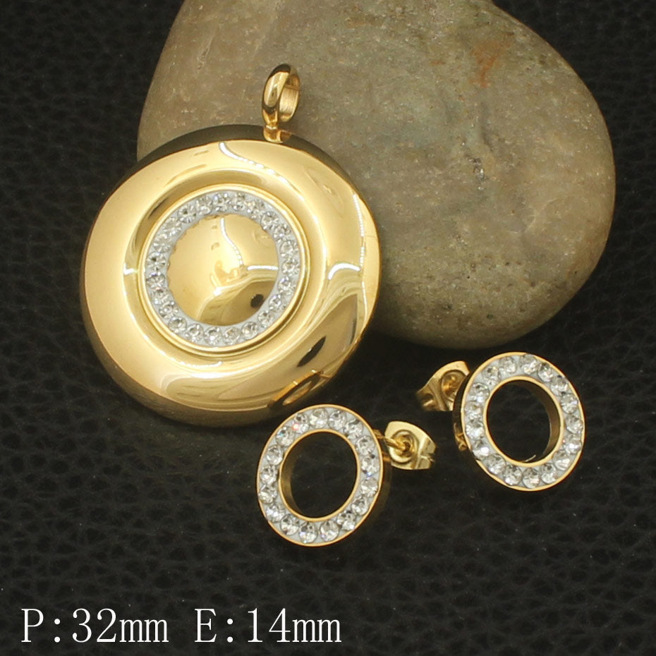 Stainless Steel Jewelry Gold Color Pendant+Earrings Sets SGGZCPBH