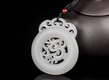 Natural White Hand-carved Chinese Hetian stone dragon Pendant + Rope Necklace