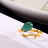 jinwateryu 925 Sterling silver unique ring green stone